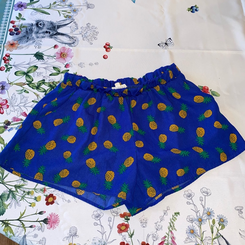Miss Daisy Pineapple Print Elastic Waist Shorts with Front Pockets, sz L